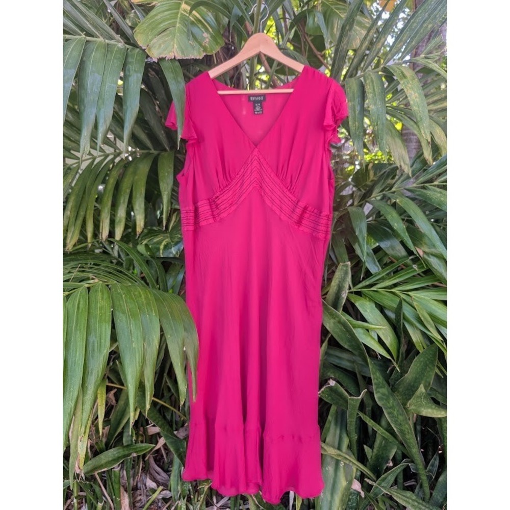 vintage 100% silk dress sheer 14 / 16 Empire Waist pink fairy romantic flouncy